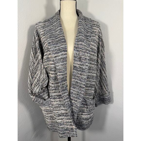 Splendid Black White Jacket Woven Boucle Kimono Wrap Open Cardi Large - Picture 3 of 10